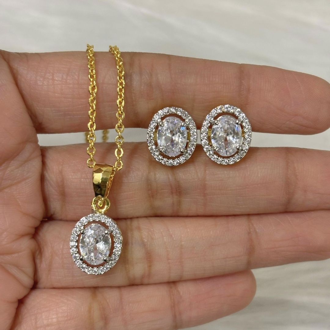 Gold-Plated Eternal Glow Solitaire Halo Pendant & Earrings Set