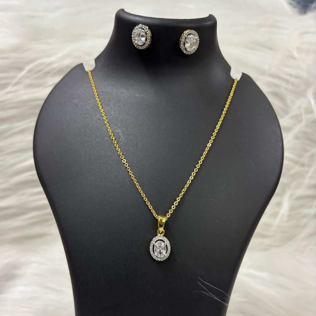 Gold-Plated Eternal Glow Solitaire Halo Pendant & Earrings Set