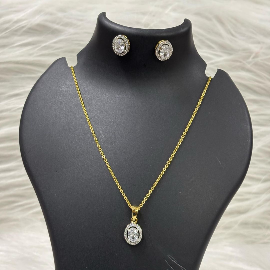 Gold-Plated Eternal Glow Solitaire Halo Pendant & Earrings Set
