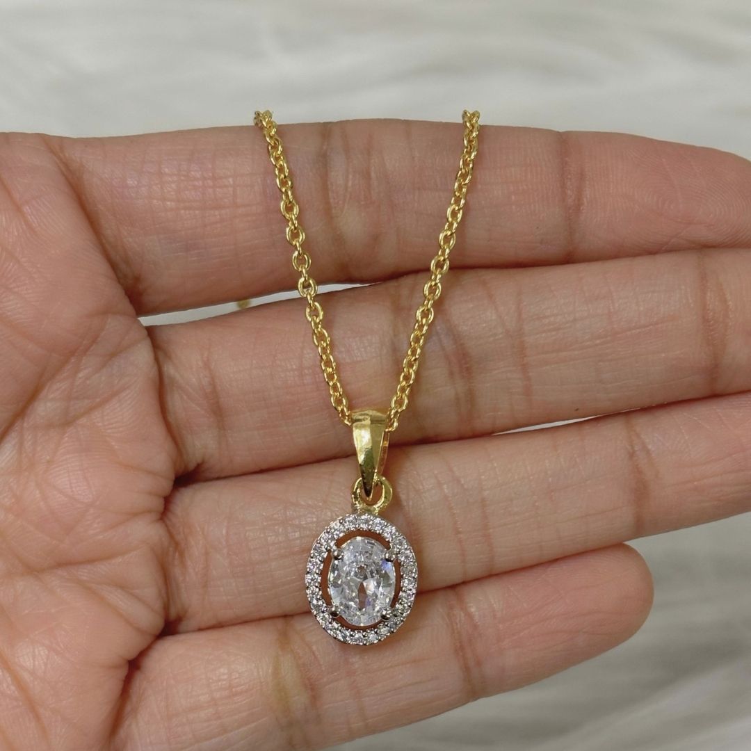 Gold-Plated Eternal Glow Solitaire Halo Pendant & Earrings Set