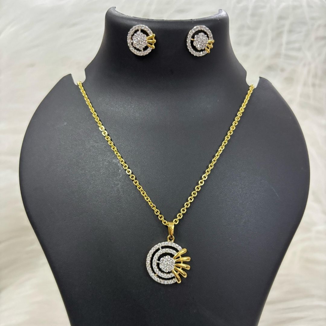 Gold Plated Cubic Zirconia Pendant & Stud Earrings Set