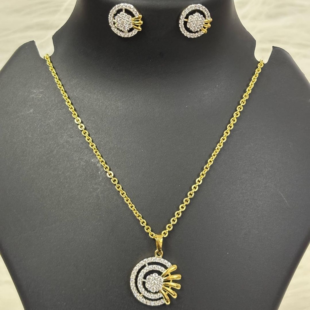 Gold Plated Cubic Zirconia Pendant & Stud Earrings Set