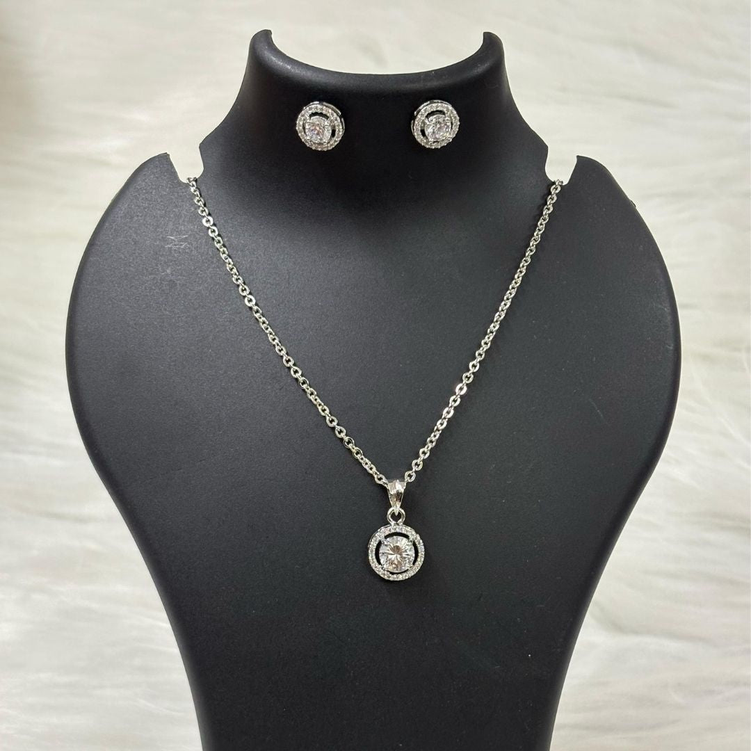 Rhodium-Plated Eternal Glow Solitaire Halo Pendant & Earrings Set