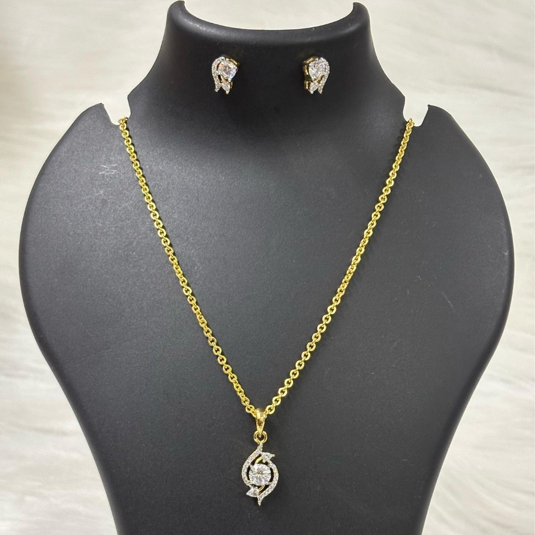 Gold Plated Bloom Solitaire Pendant & Earrings Set – Graceful, Elegant & Timeless