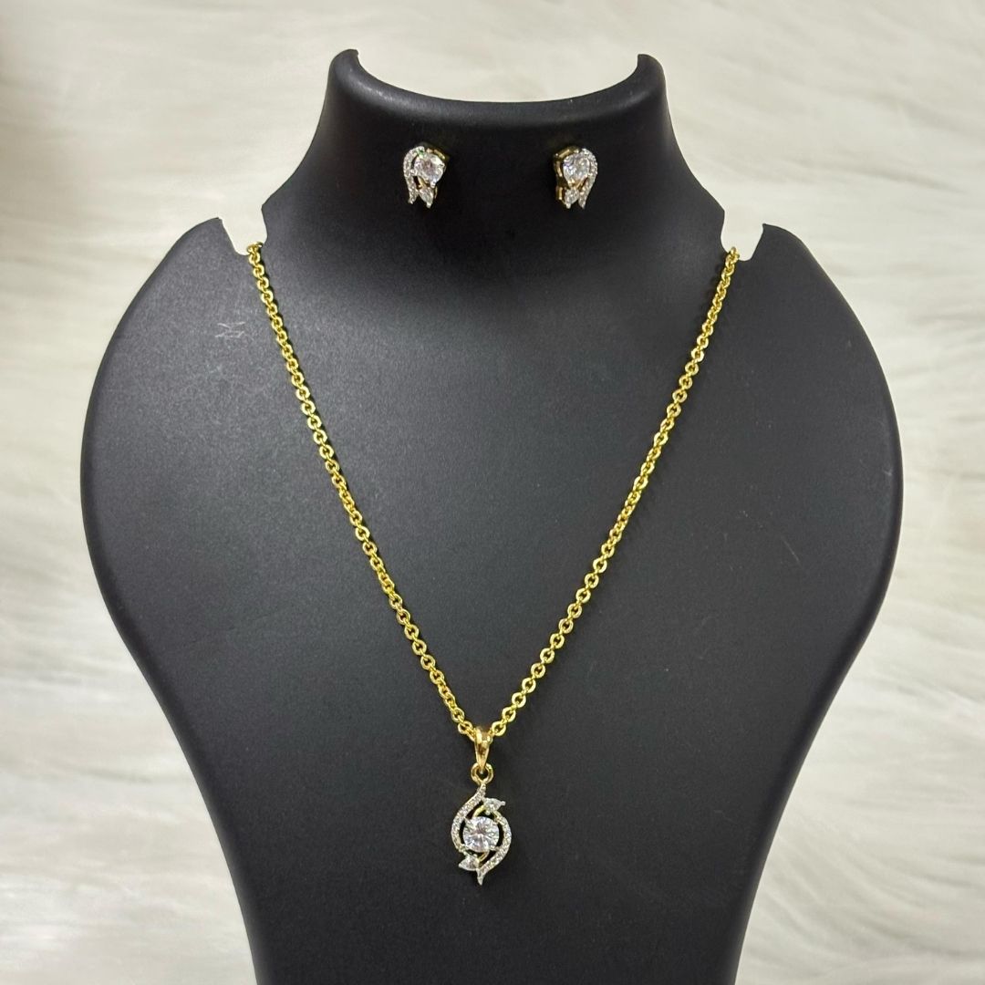 Gold Plated Bloom Solitaire Pendant & Earrings Set – Graceful, Elegant & Timeless