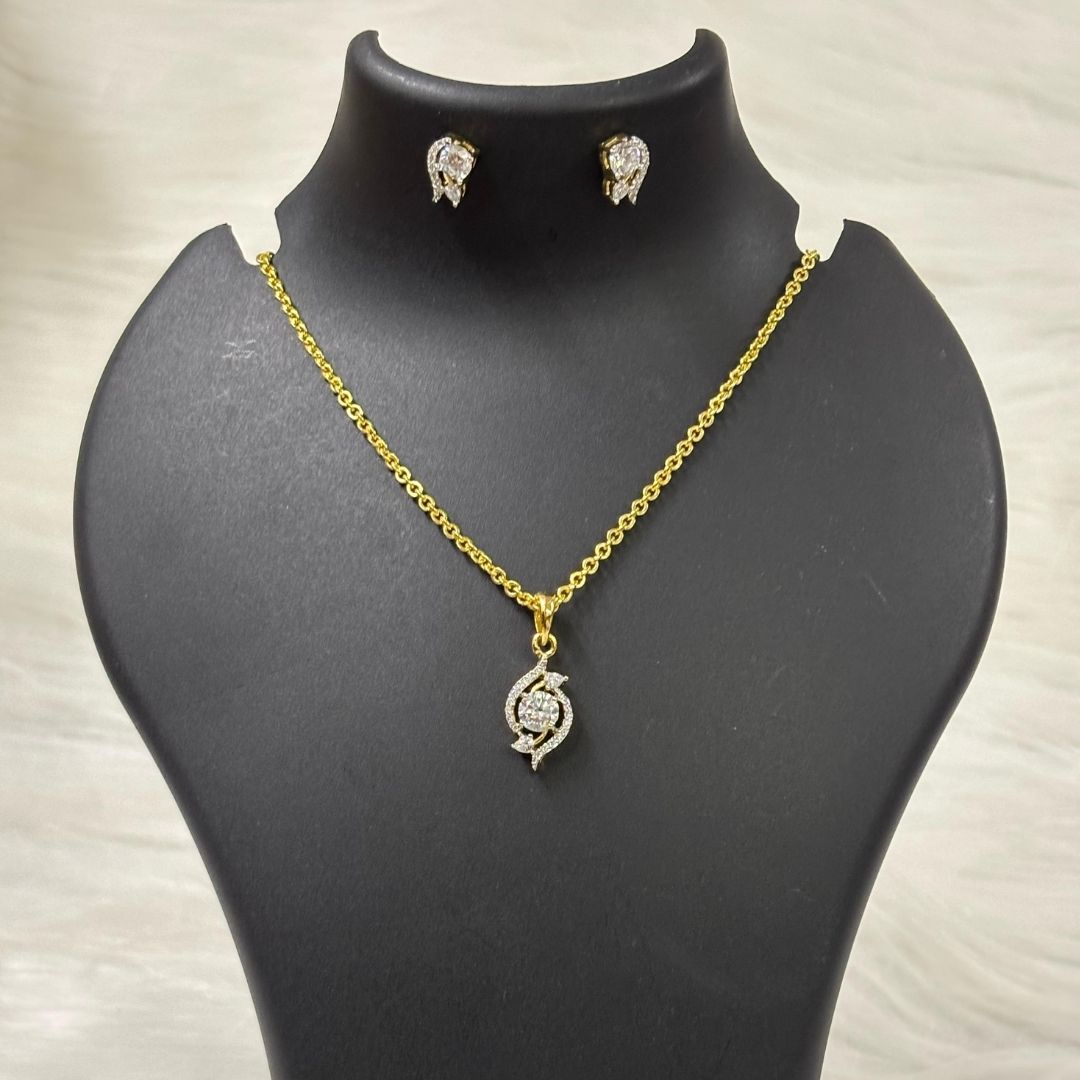 Gold Plated Bloom Solitaire Pendant & Earrings Set – Graceful, Elegant & Timeless