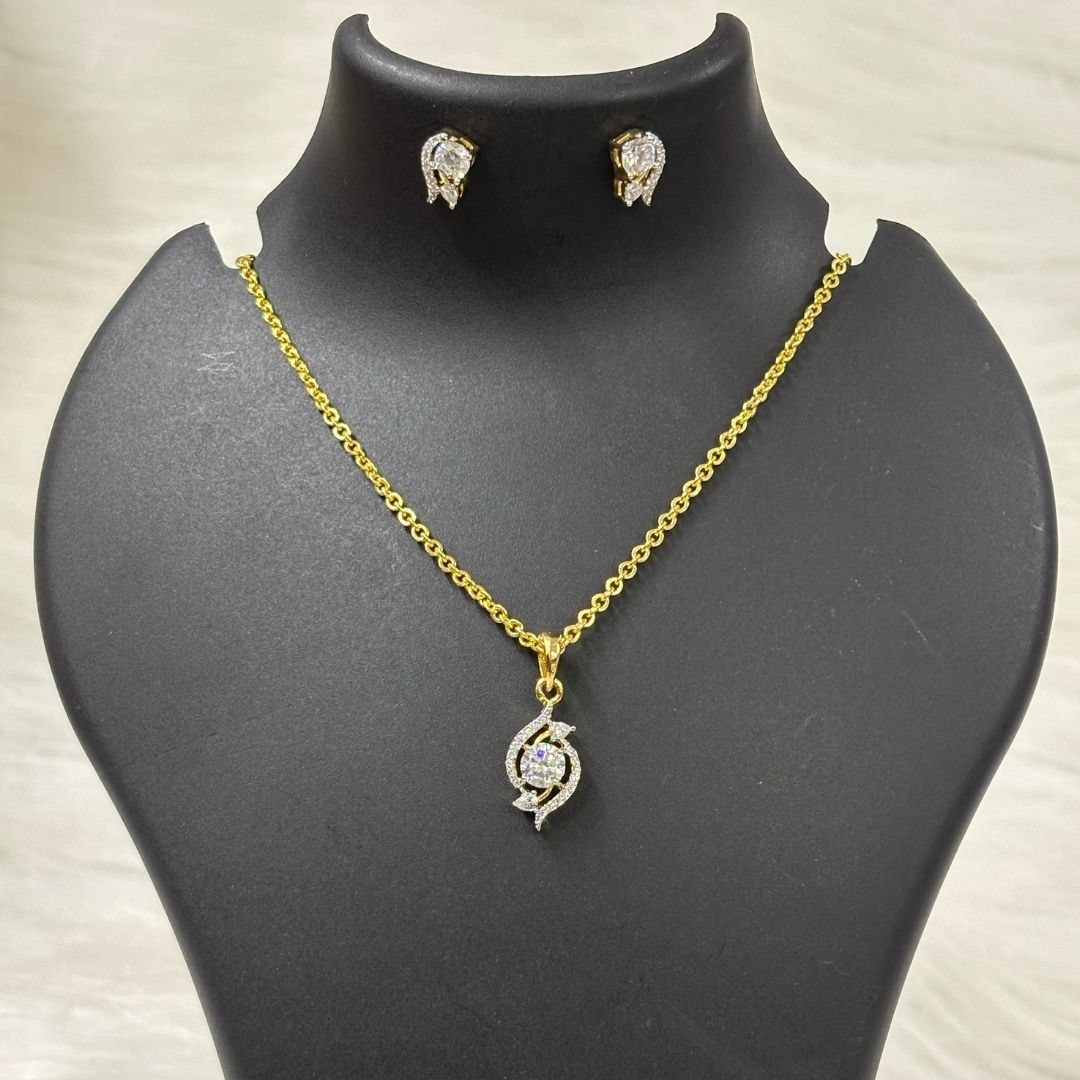 Gold Plated Bloom Solitaire Pendant & Earrings Set – Graceful, Elegant & Timeless