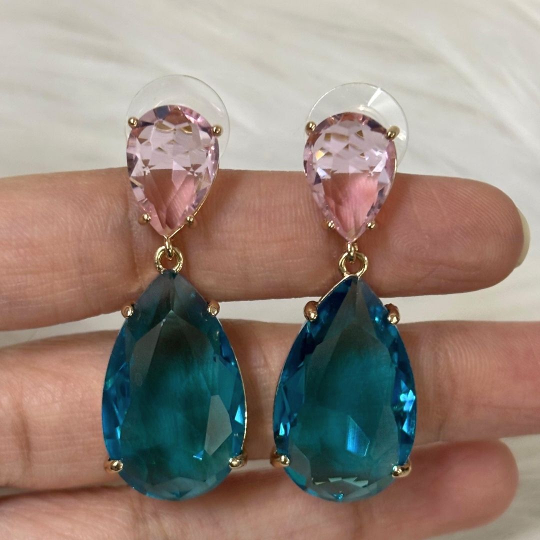 BDiva 18K Gold Plated Ocean Radiance Glass Stone Earrings with the Elegance and Tradition