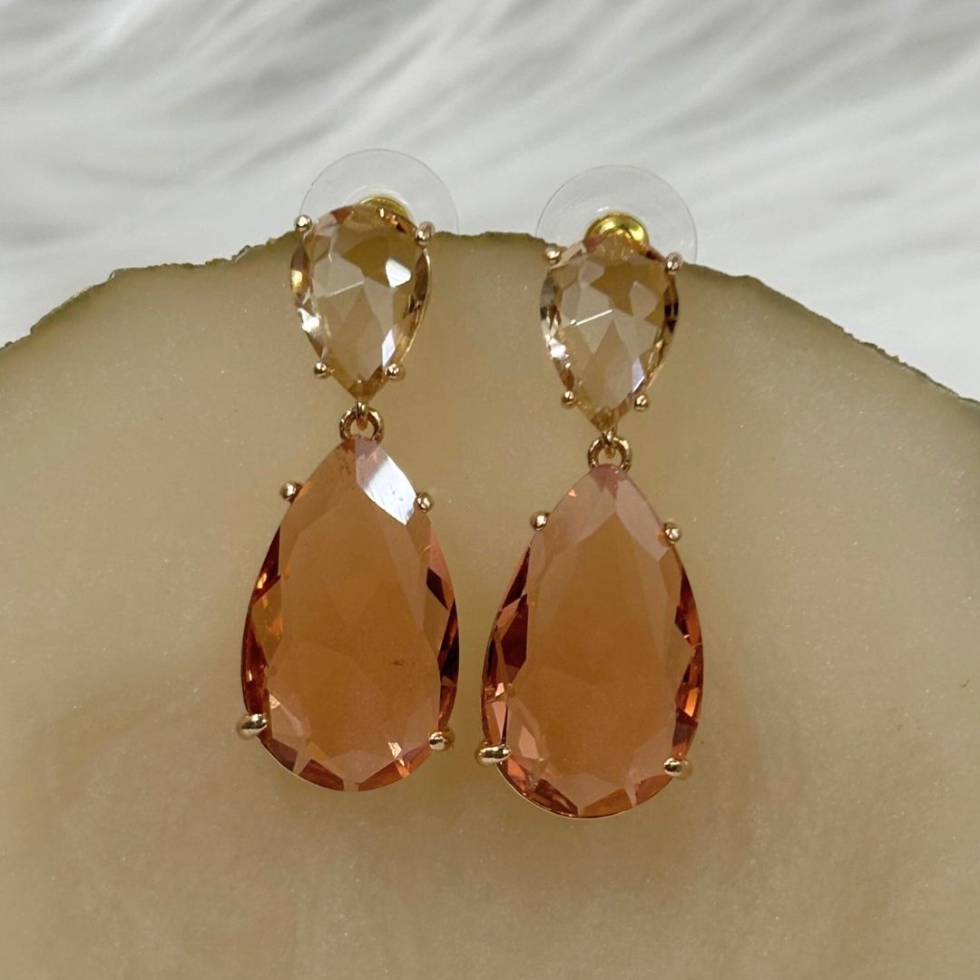Bdiva Rhodium Plated Champagne Gemstone Tear Drop Dangle Earring