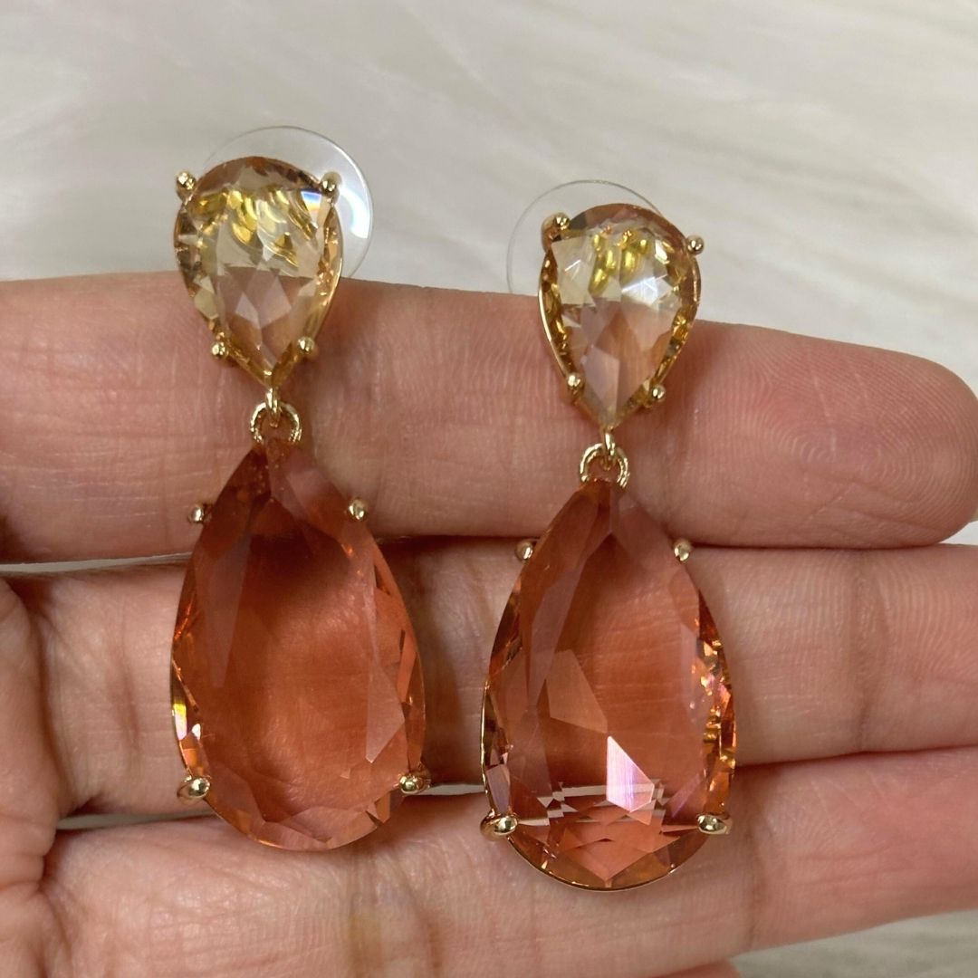 Bdiva Rhodium Plated Champagne Gemstone Tear Drop Dangle Earring