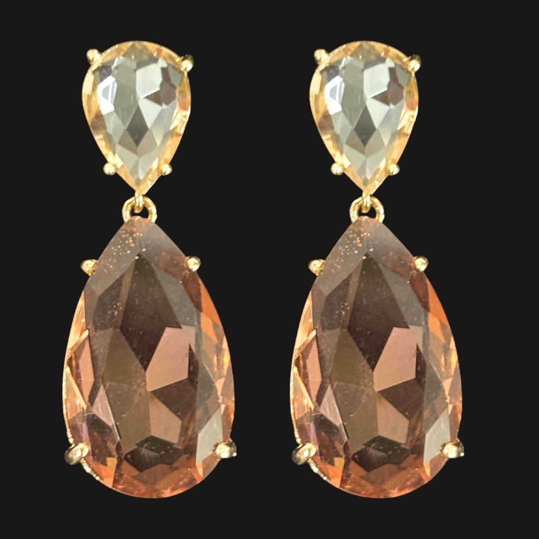 Bdiva Rhodium Plated Champagne Gemstone Tear Drop Dangle Earring