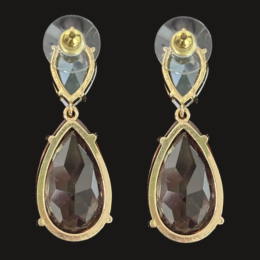 Bdiva Rhodium Plated Champagne Gemstone Tear Drop Dangle Earring