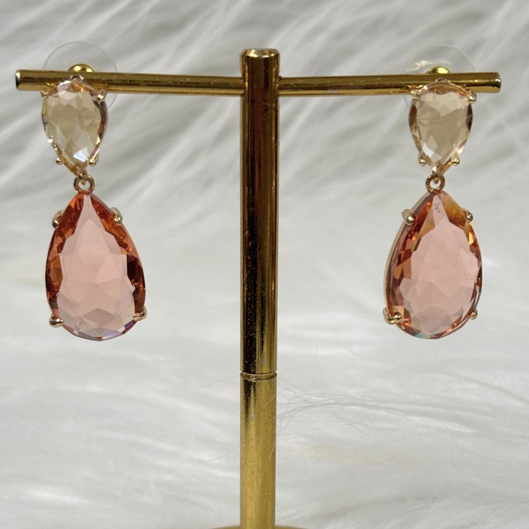 Bdiva Rhodium Plated Champagne Gemstone Tear Drop Dangle Earring