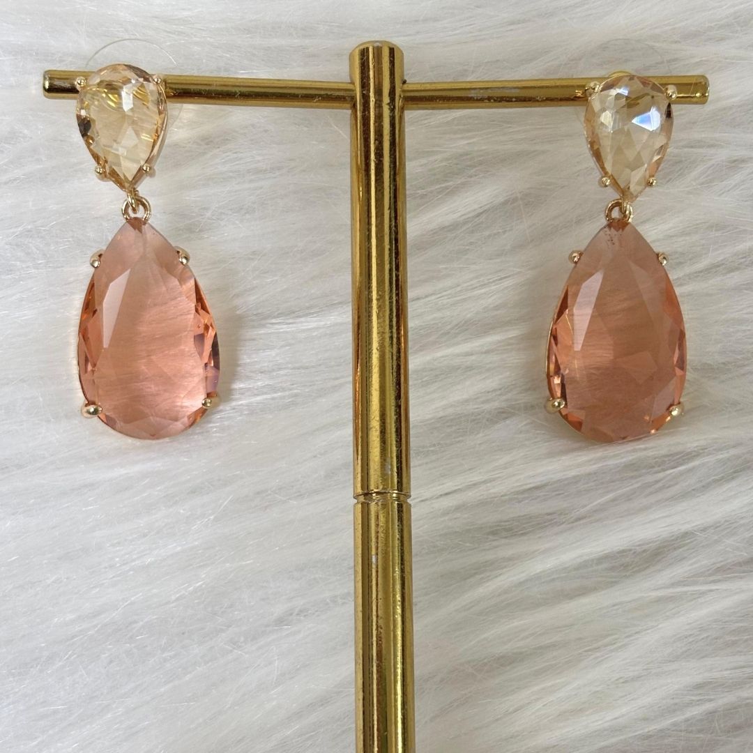 Bdiva Rhodium Plated Champagne Gemstone Tear Drop Dangle Earring