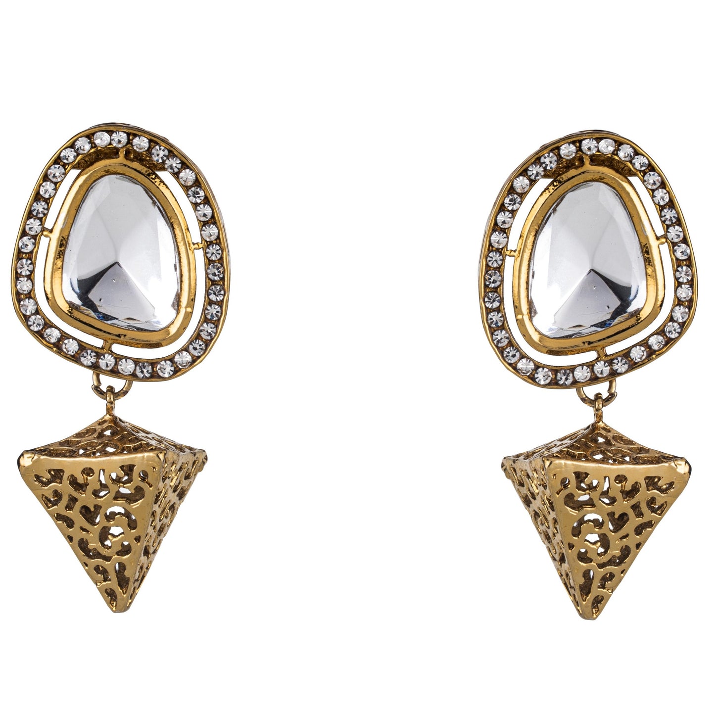 Bdiva 18K Gold Plated Cone Dangler Kundan Earrings with Western Flair.