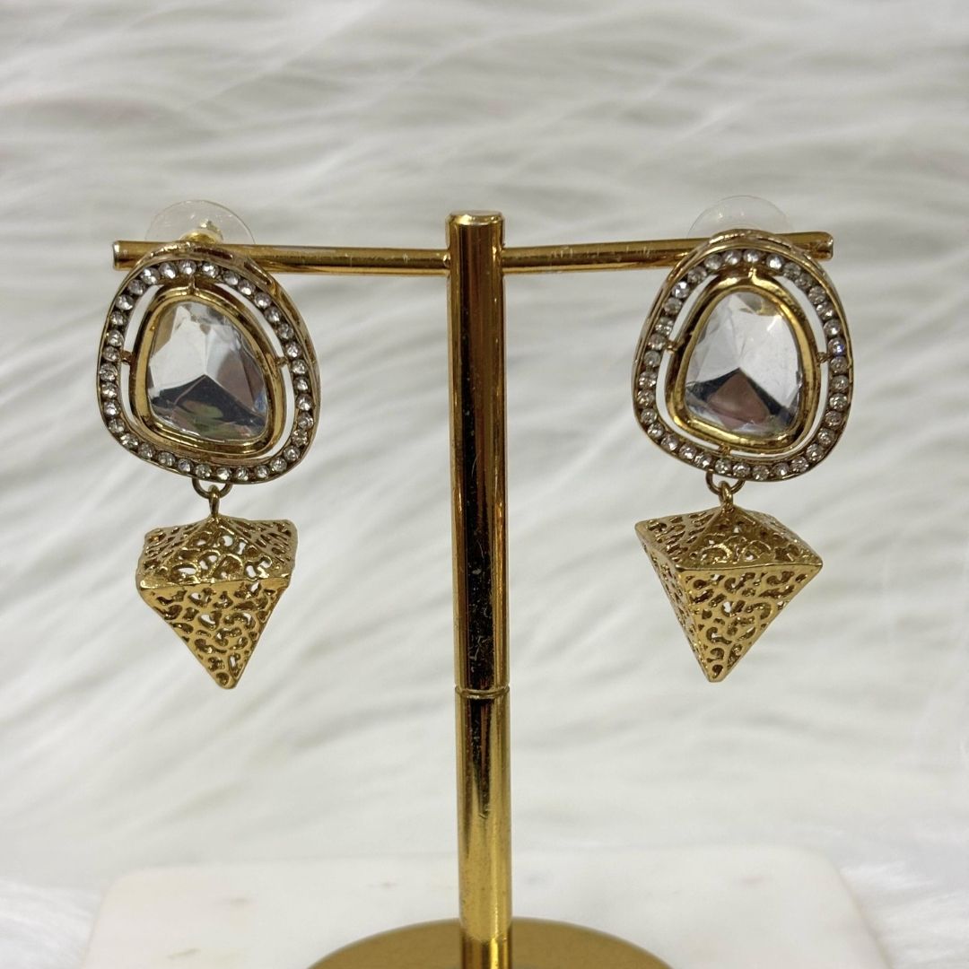 Bdiva 18K Gold Plated Cone Dangler Kundan Earrings with Western Flair.