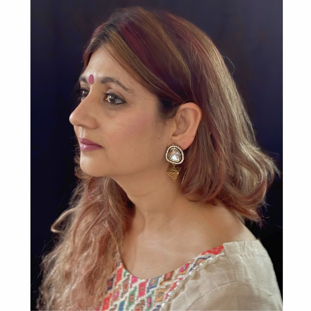 Bdiva 18K Gold Plated Cone Dangler Kundan Earrings with Western Flair.