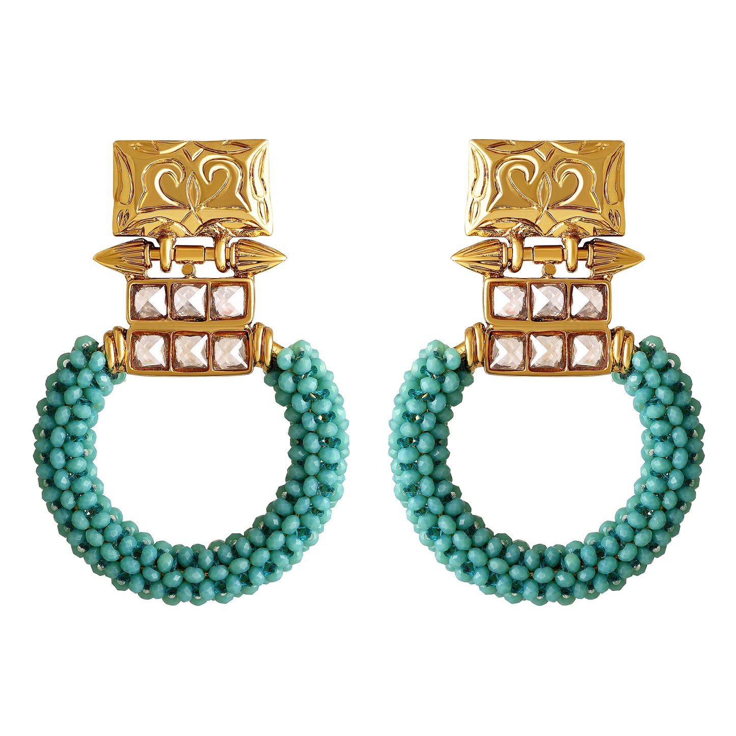 Bdiva 18K Gold Plated Kundan Turquoise Beads Earrings.