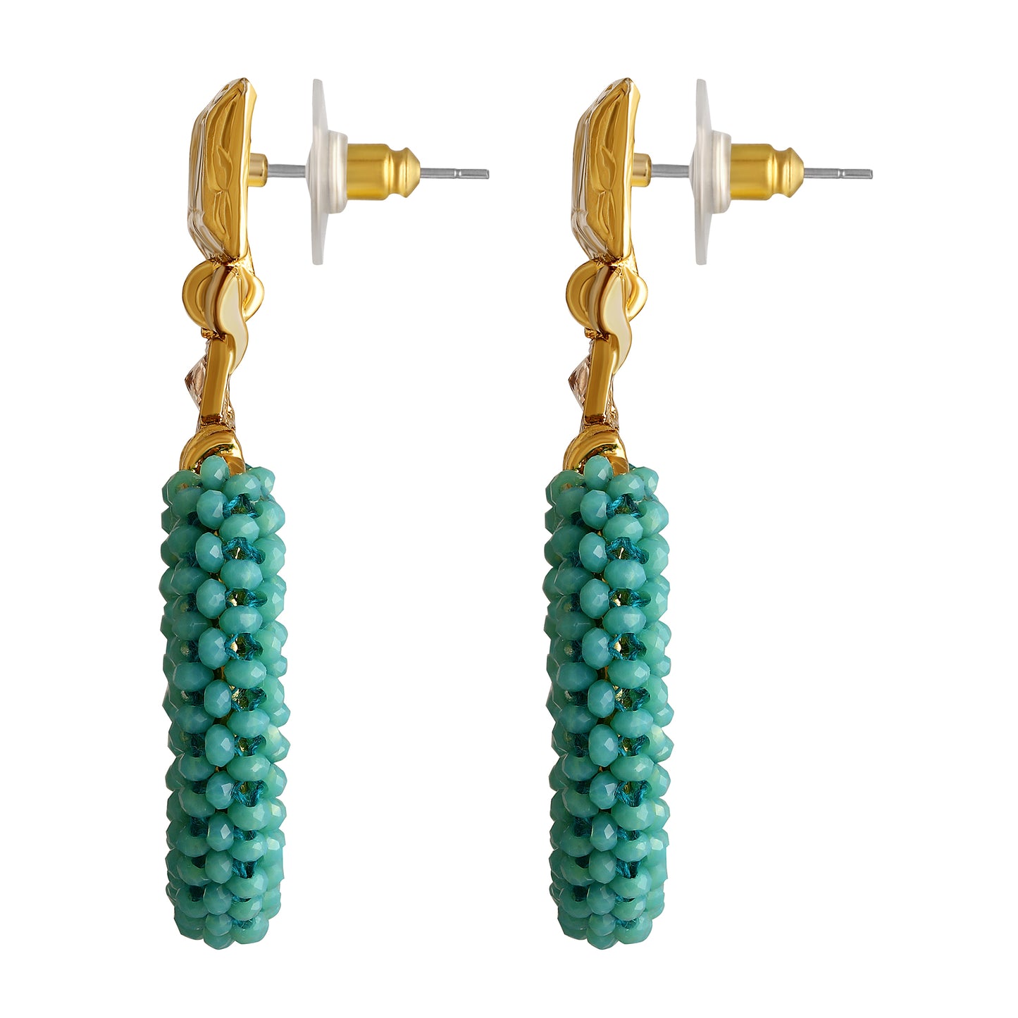 Bdiva 18K Gold Plated Kundan Turquoise Beads Earrings.