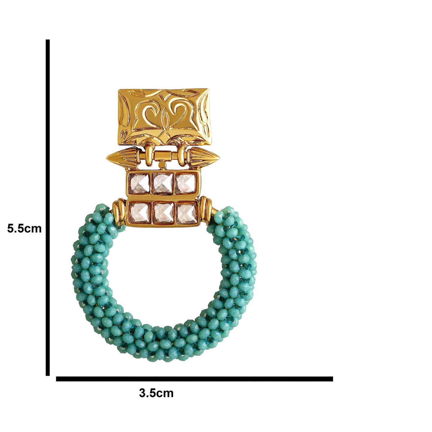 Bdiva 18K Gold Plated Kundan Turquoise Beads Earrings.