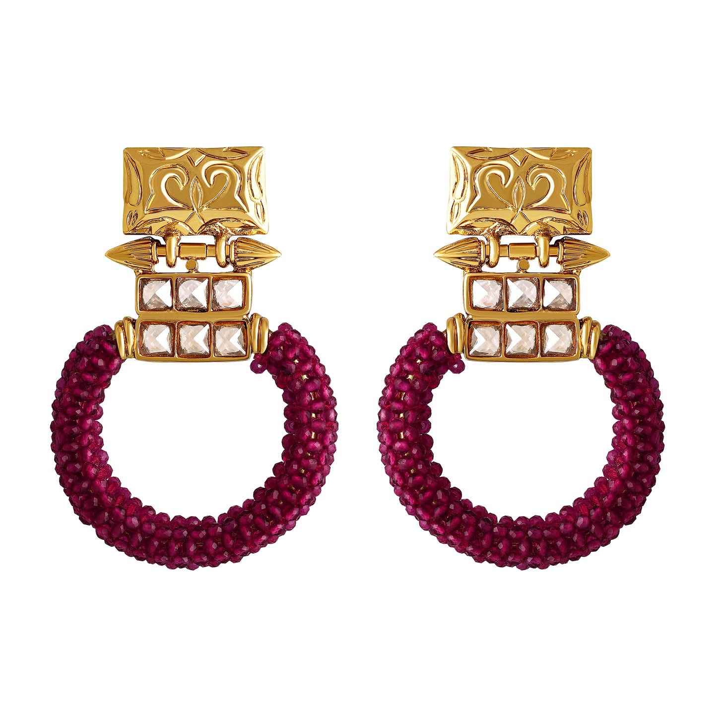 Bdiva 18K Gold Plated Kundan Pink Beads Earrings.