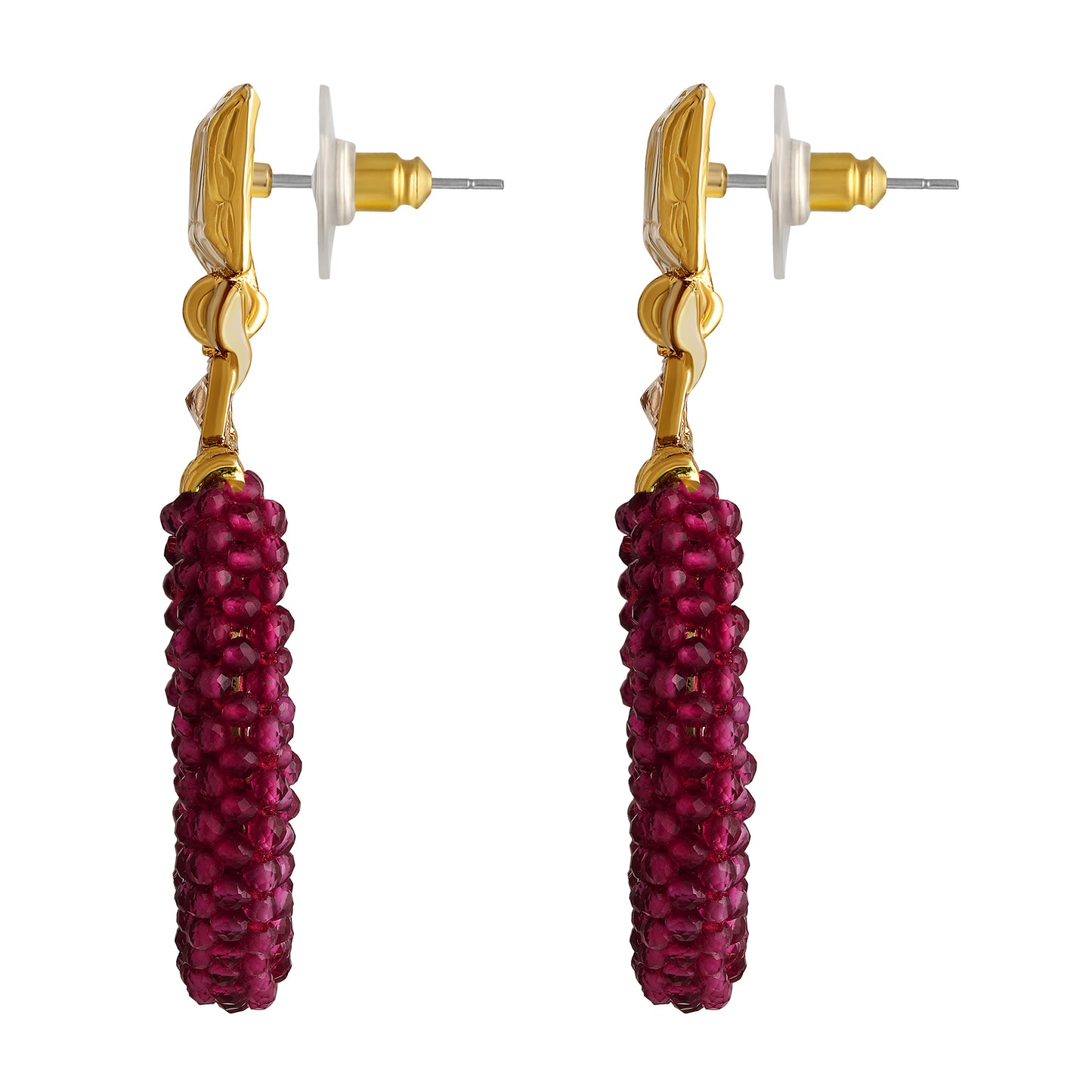 Bdiva 18K Gold Plated Kundan Pink Beads Earrings.