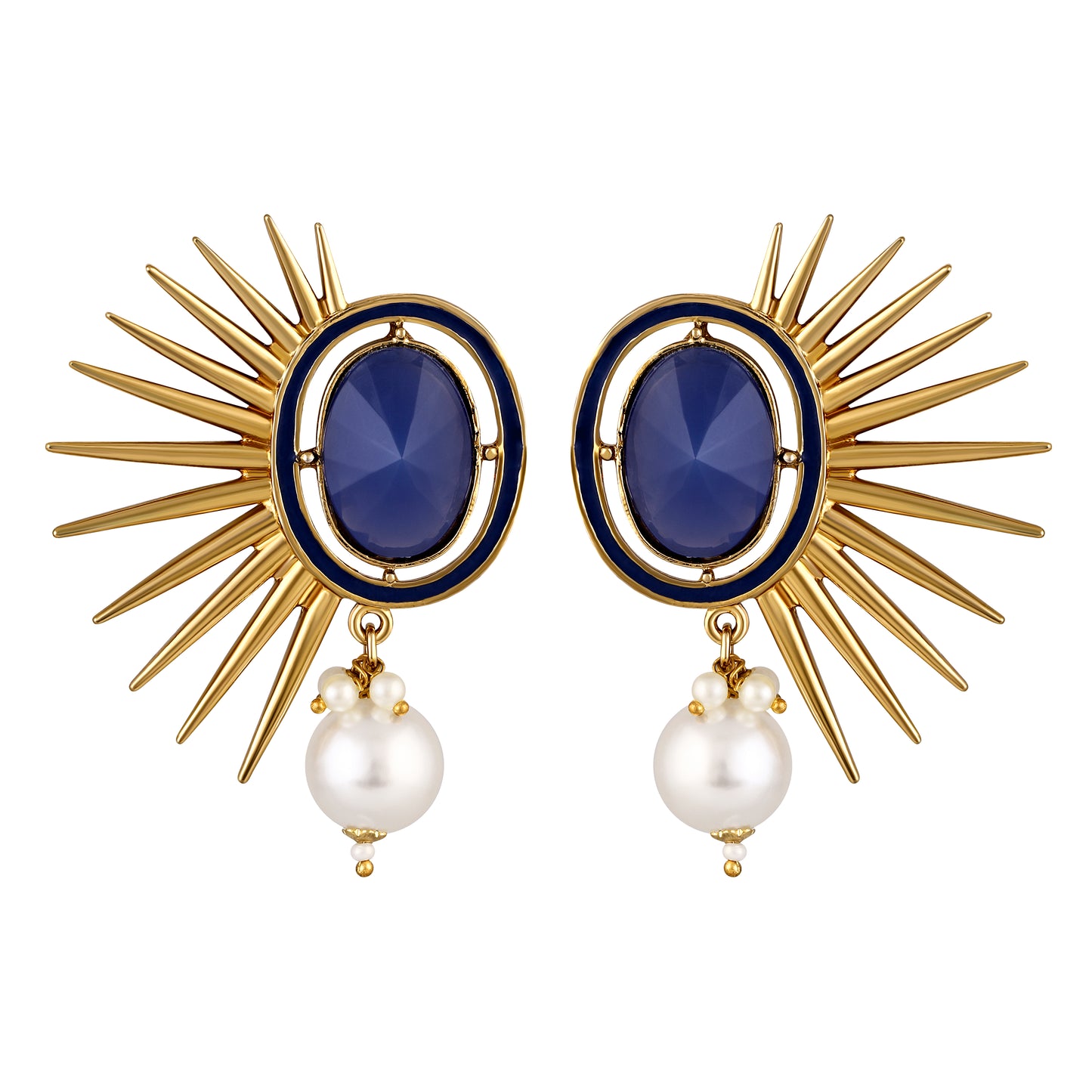Bdiva 18K Gold Plated Blue Sapphire Earrings With A Pearl Drop.