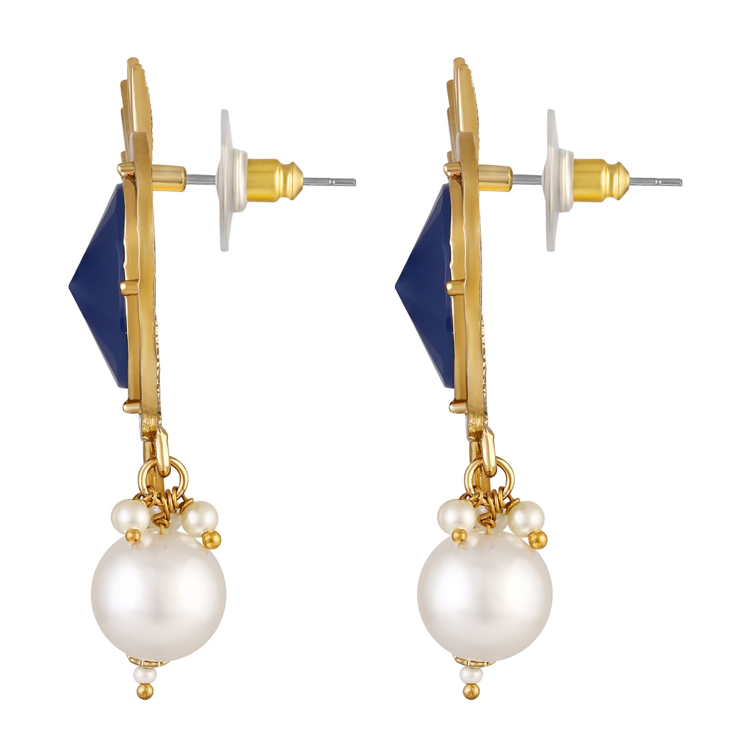Bdiva 18K Gold Plated Blue Sapphire Earrings With A Pearl Drop.