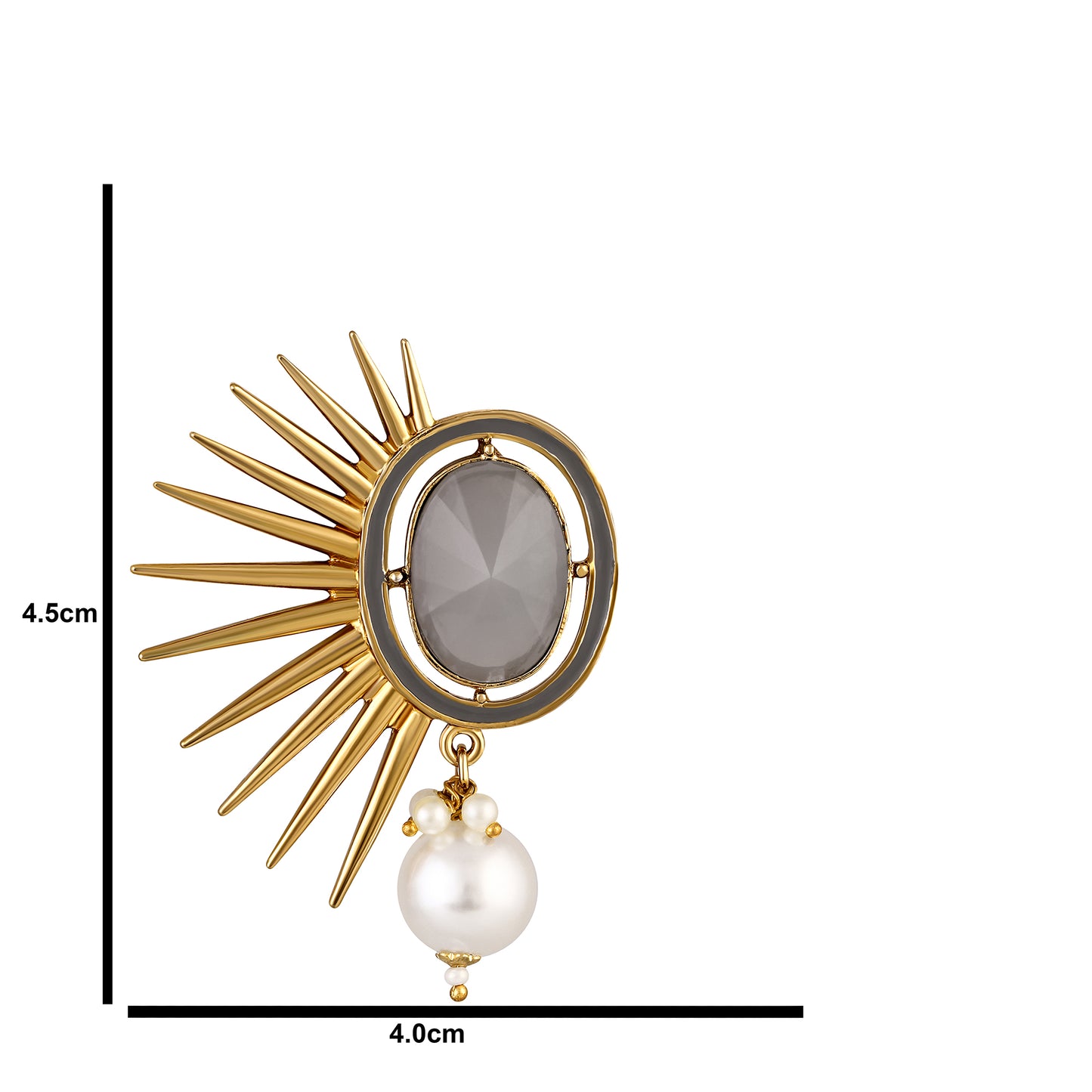 Bdiva 18K Gold Plated Grey Quarts Earrings With A Pearl Drop.