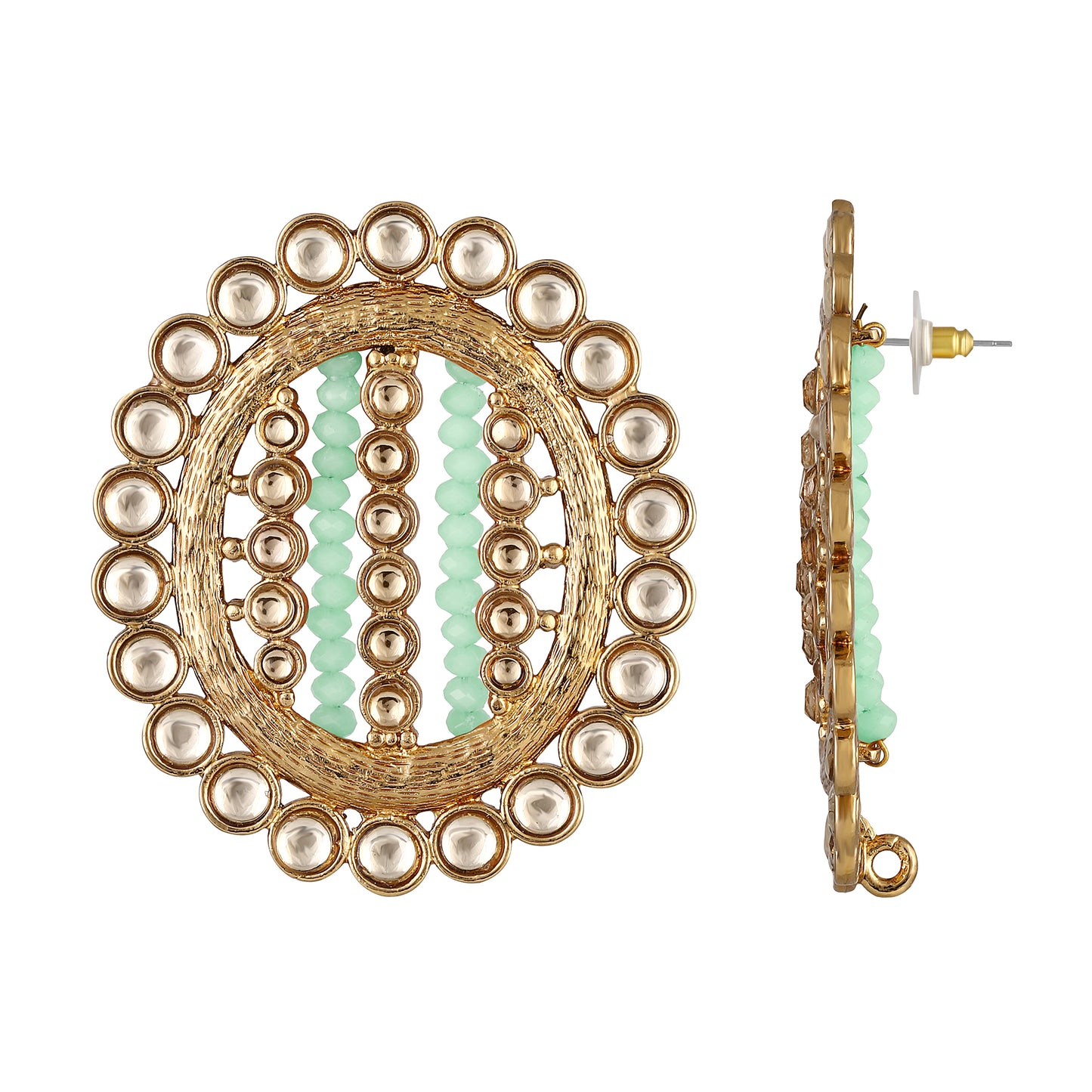 Bdiva 18K Gold Plated Kundan Green Beads Earrings.