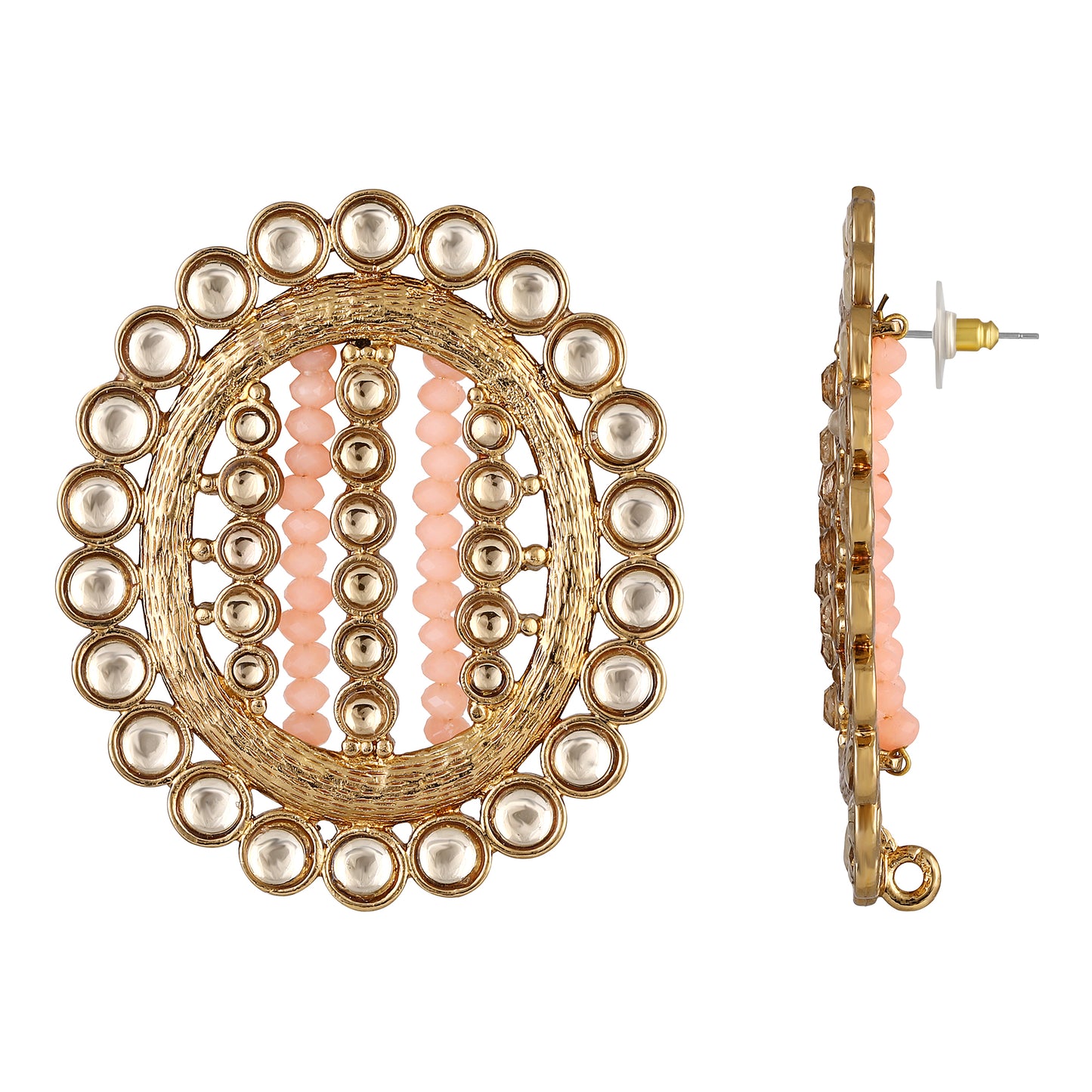 Bdiva 18K Gold Plated Kundan Orange Beads Earrings.