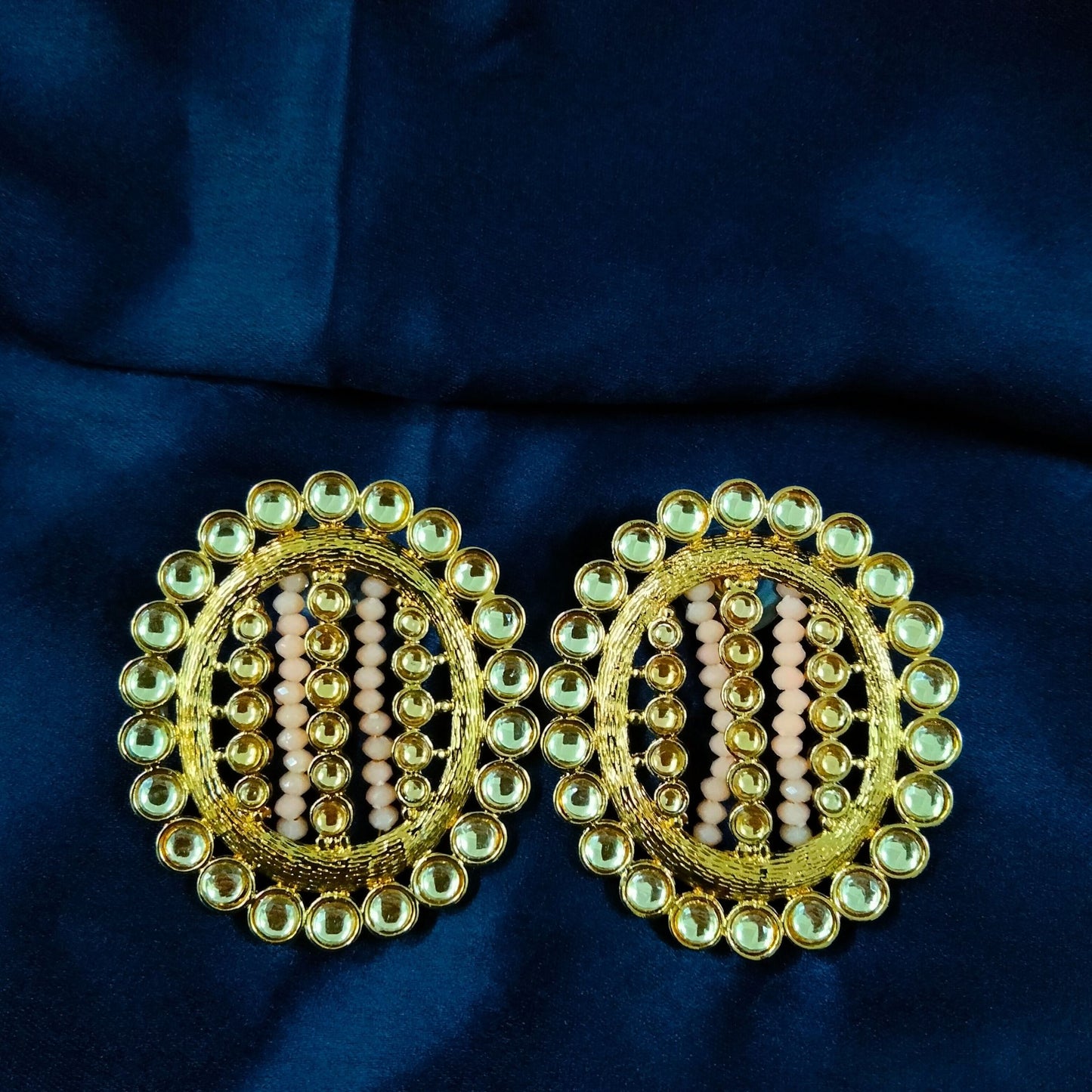 Bdiva 18K Gold Plated Kundan Orange Beads Earrings.