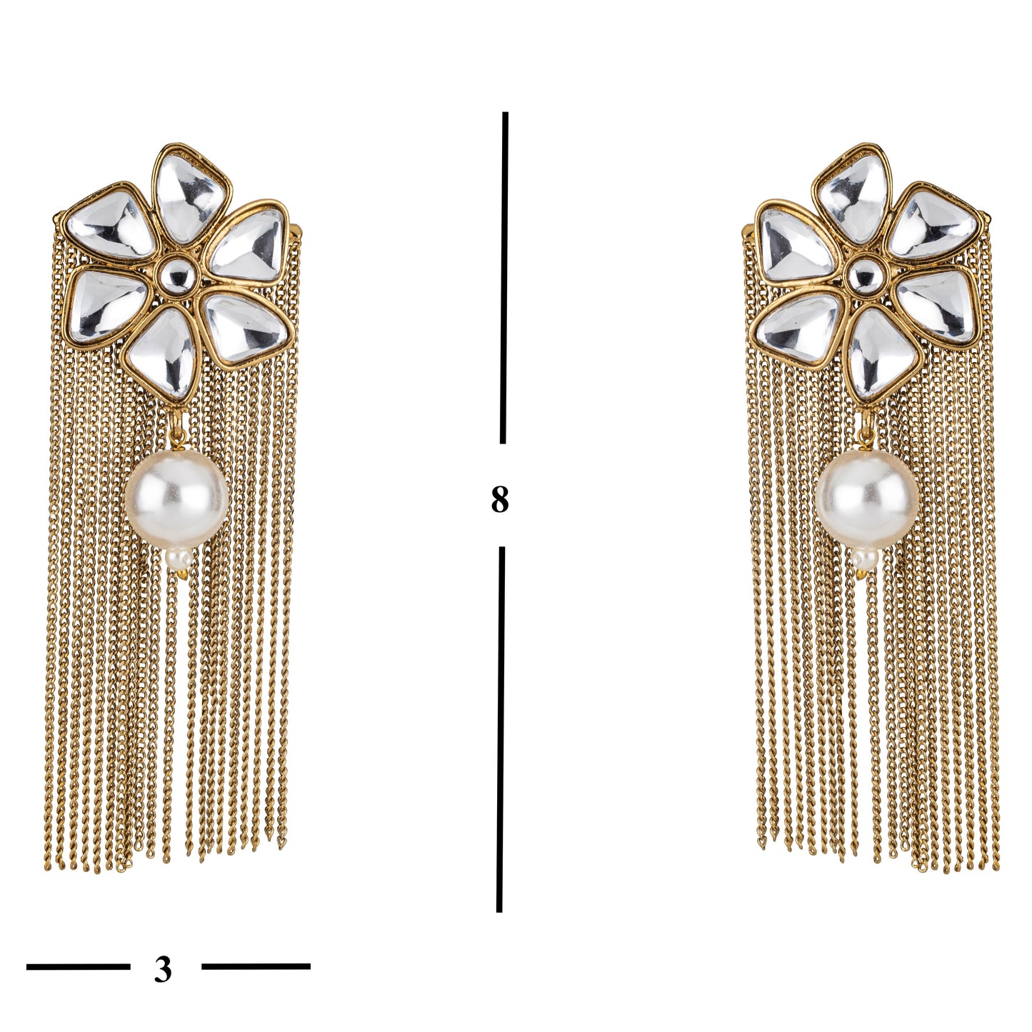 Bdiva 18K Gold Plated Floral Kundan Drop Pearl Earrings with Western Flair.