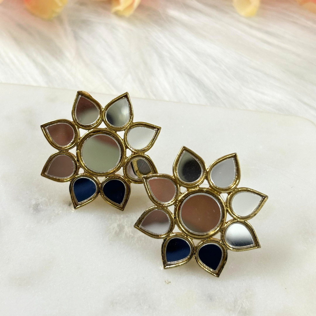 18K Gold Plated Exquisite Floral Mirror Earrings