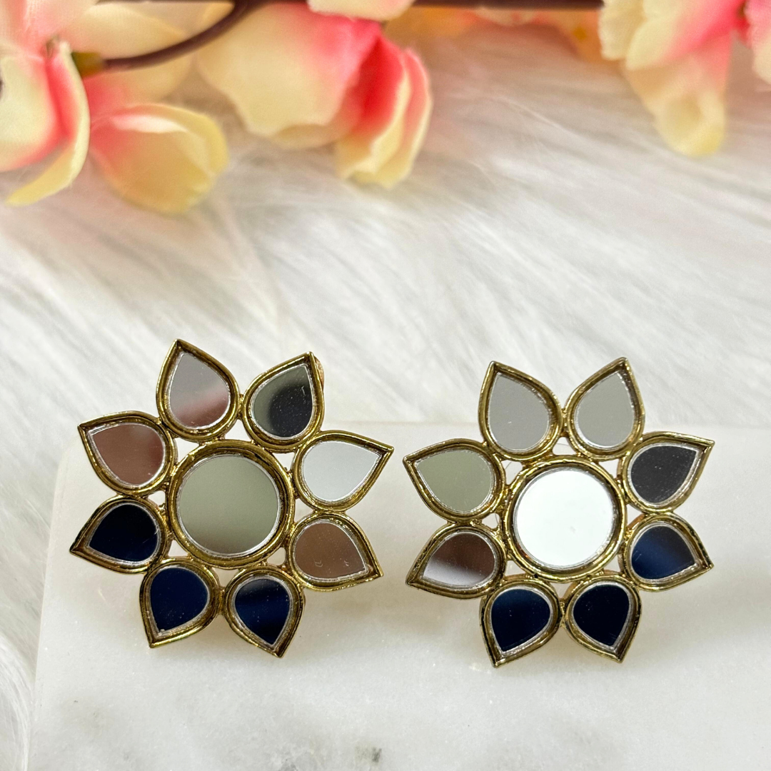 18K Gold Plated Exquisite Floral Mirror Earrings