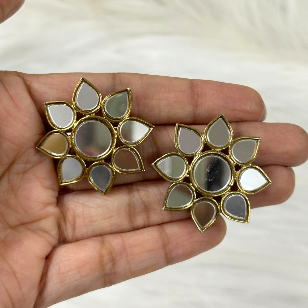 18K Gold Plated Exquisite Floral Mirror Earrings