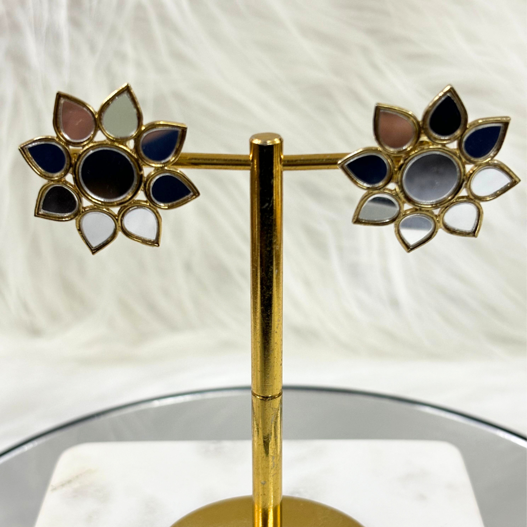 18K Gold Plated Exquisite Floral Mirror Earrings