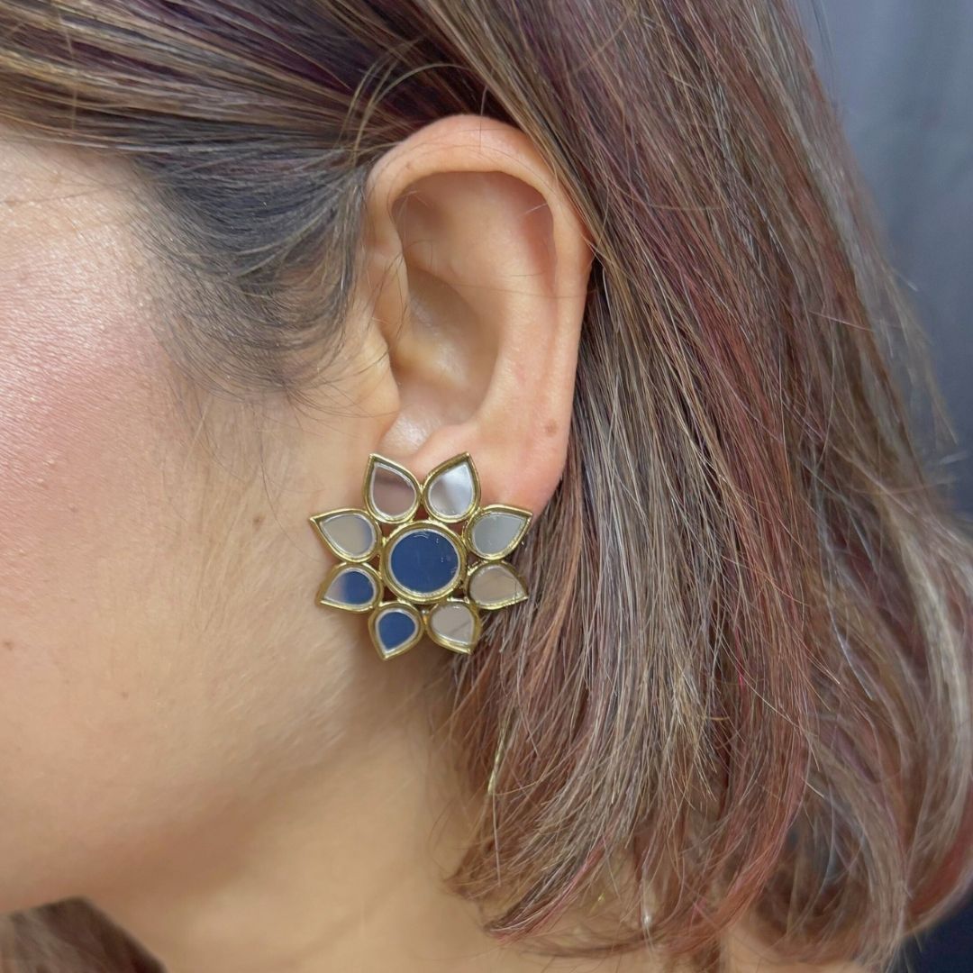 18K Gold Plated Exquisite Floral Mirror Earrings