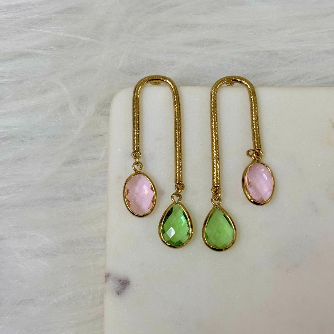 18K Gold Plated Dual-Tone Drop Earrings