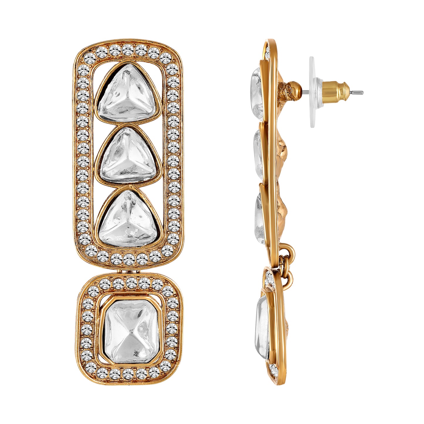 18K Gold Plated Regal Kundan Geometric Earrings