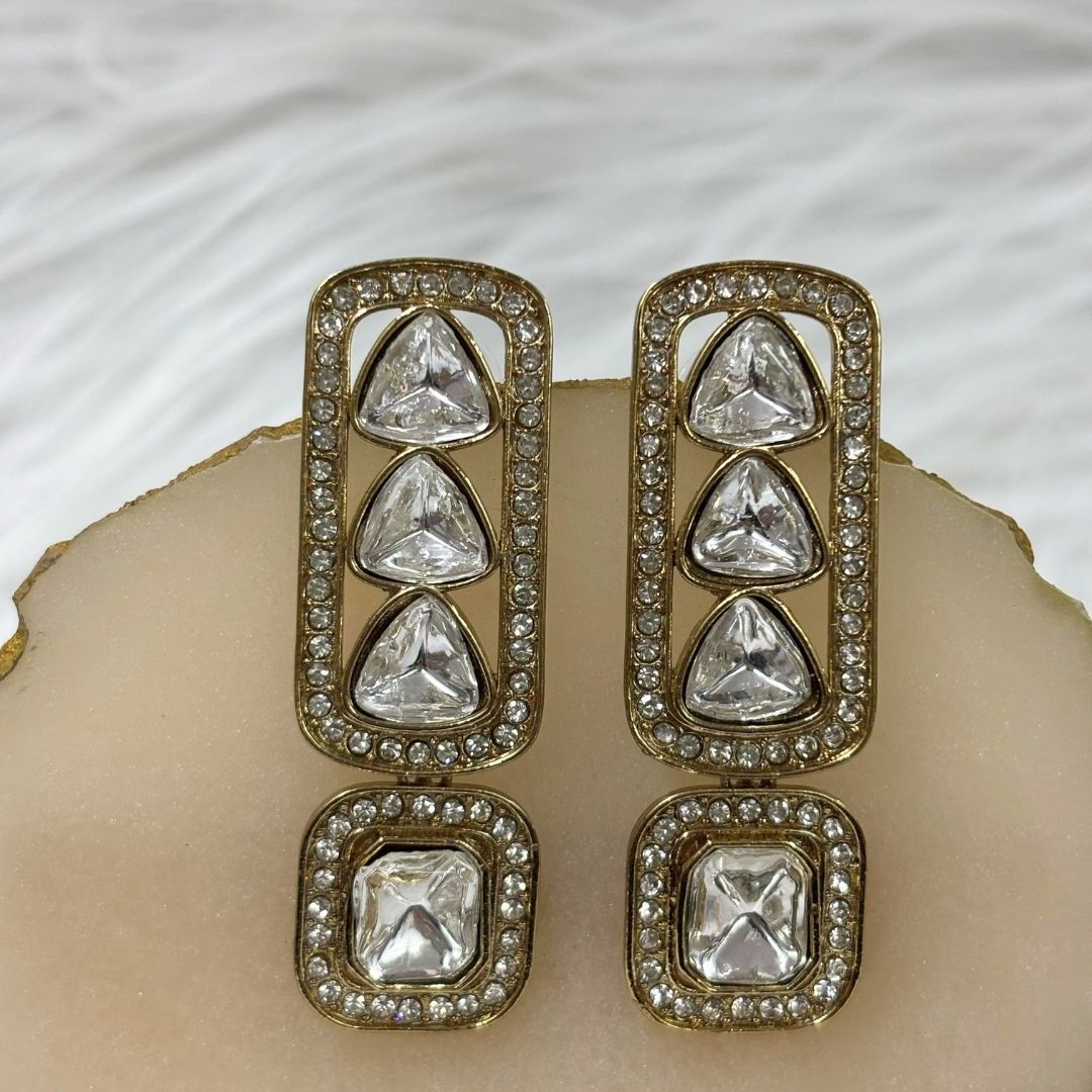 18K Gold Plated Regal Kundan Geometric Earrings