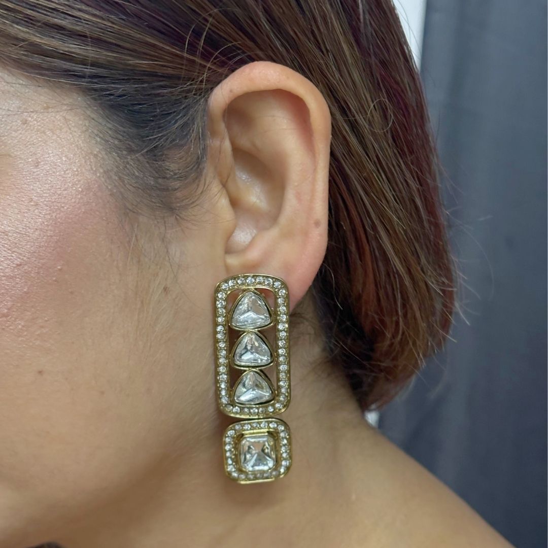18K Gold Plated Regal Kundan Geometric Earrings