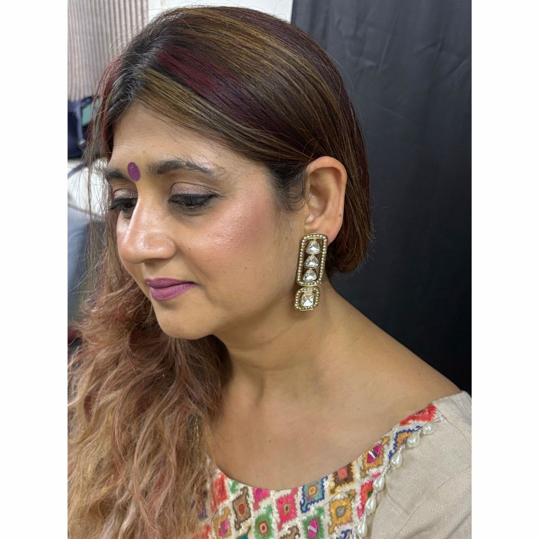 18K Gold Plated Regal Kundan Geometric Earrings