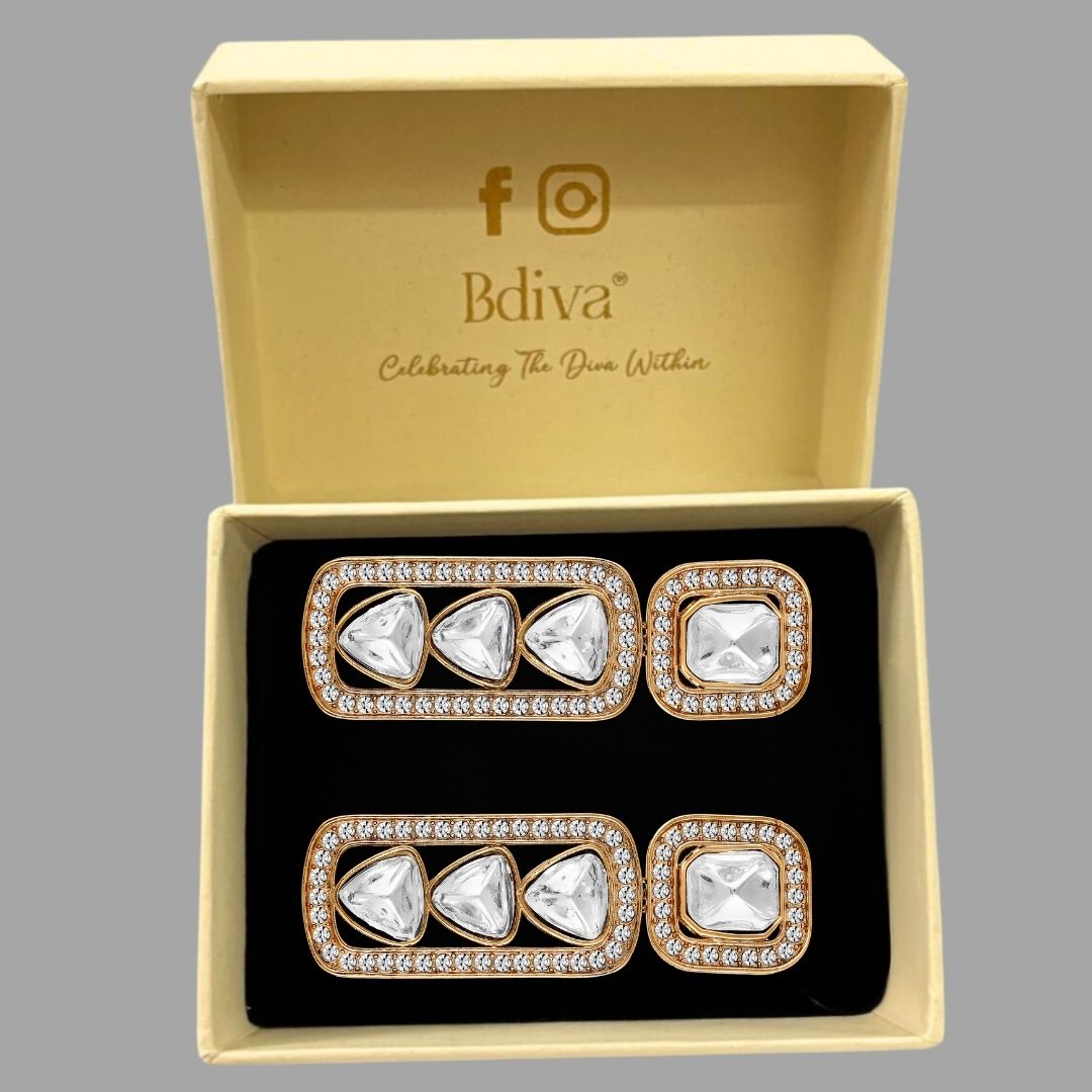 18K Gold Plated Regal Kundan Geometric Earrings