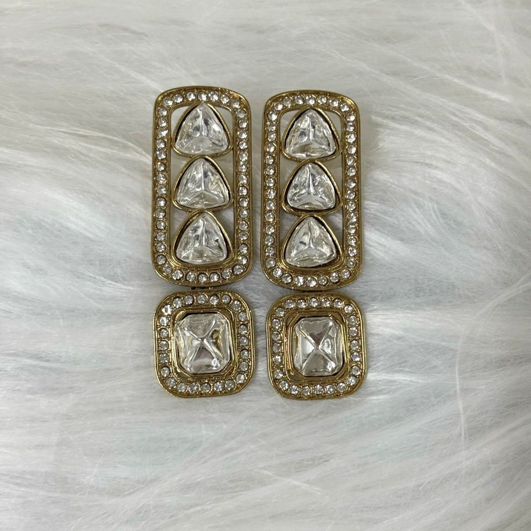 18K Gold Plated Regal Kundan Geometric Earrings