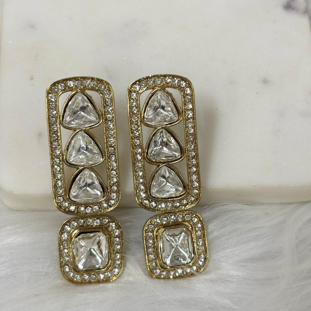 18K Gold Plated Regal Kundan Geometric Earrings