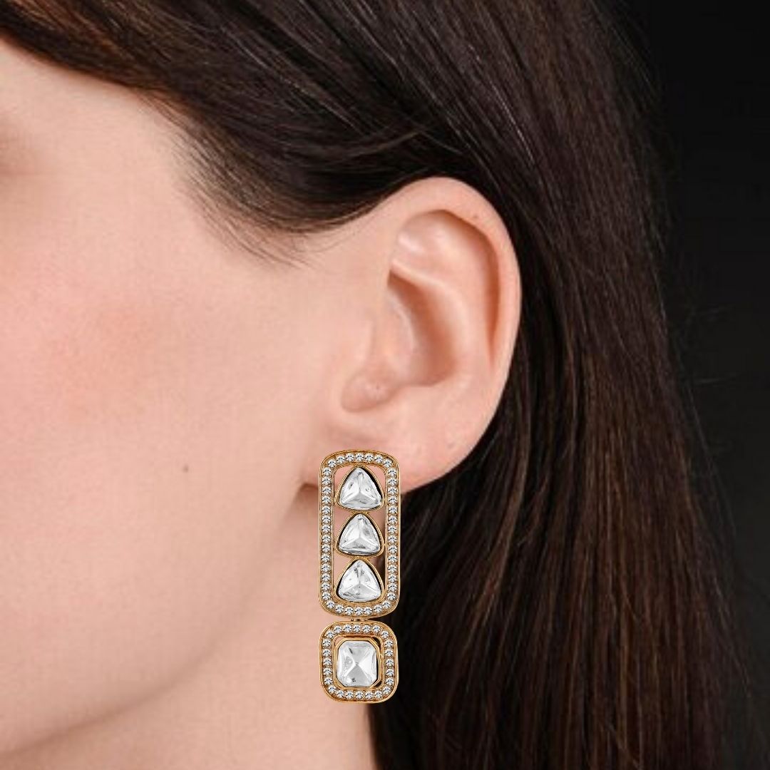 18K Gold Plated Regal Kundan Geometric Earrings