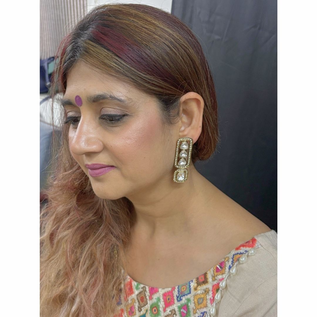 18K Gold Plated Regal Kundan Geometric Earrings