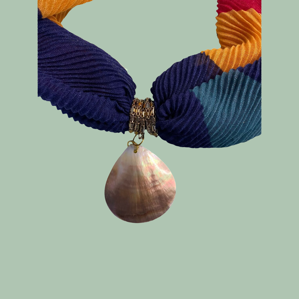 Bdiva Handmade Colour Blocked Scarf with Shell Pearl Pendant.