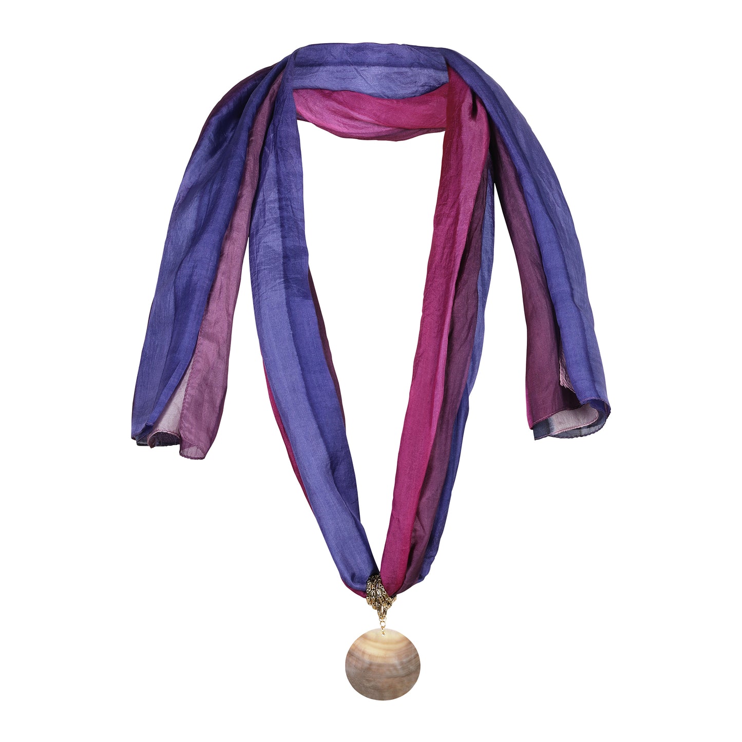 Bdiva Purple-Pink Ombre Pure Silk Scarf With Natural Stone.